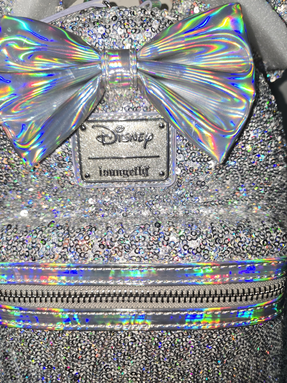 Disney x Loungefly Silver Holographic Minnie Ear Backpack - Picture 2 of 5